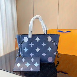 Designer Bags Fashion Shopping Bag 2pcs/set Leather Totes with Wallet Card Holder Tote Handbags Women Flower Bag Tote Bags Clutch Bags Key Coin Shoulder Bag Purse #Blue