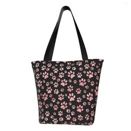 Shopping Bags Pink Dog Parttern Grocery Tote Women Fashion Canvas Shoulder Shopper Large Capacity Handbag
