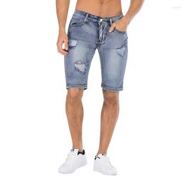Men's Jeans Mens Denim Shorts Stretch Skinny Straight Hole Summer Half Pant Cargo