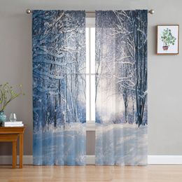 Sheer Curtains Forest Snow Landscape Beautiful Tulle for Living Room Bedroom the Kitchen Voile Organza Decoration 230812