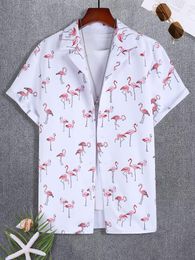 Men's Casual Shirts Men Flamingo & Tropical Print Shirt S-5XL