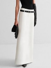 Skirts Freeacy Spring And Summer Simple High Waisted Skirt For Women White Black Solid Colour Split-back Floor-Length Elegant