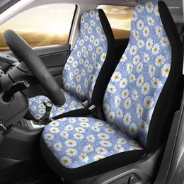 Car Seat Covers Light Blue And White Daisy Flower Pattern On Black Or SUV Universal Fit For Bucket Seats In Cars SUVs