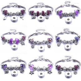 Charm Bracelets Glamour Purple Trendy Crystal Accessories Bracelet Classic Jewellery Party Gift Snap Button 18mm