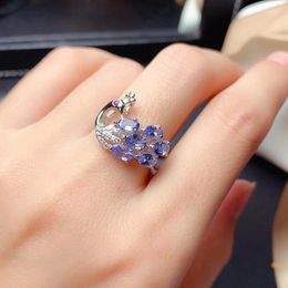 Cluster Rings KOFSAC 2023 Fashion 925 Sterling Silver For Women Jewellery Creative Sea Blue Colourful Zircon Peacock Ring Girl Party Gift