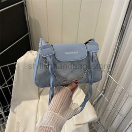 Shoulder Bags Small Design Bag for Women 2023 New Denim One Shoulder Underarm Bag Popular Fashion Woven Handheld Chain Bagstylishhandbagsstore