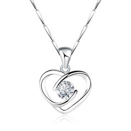S999 Sterling Silver Heart Shaped Necklace Pendant Set with Zircon Women's Minimalist Headpiece Collar Chain