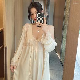 Women's Sleepwear Sexy Satin Robe Sets 2 Pieces Woman Summer Lace Sling Kimono Nightgown Nightwear Thin Women Wedding Night Clothes