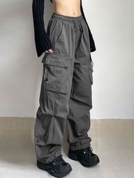 Womens Pants Capris HOUZHOU Harajuku Oversized Cargo Parachute Women Streetwear Vintage Y2k Hip Hop Wide Leg Joggers Baggy Sweatpants Techwear 230812