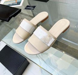 Designer slippers women leather sandals flat fashion beach brand letter slip lady slides top quality slipper womens with box and dust bag size 35-42