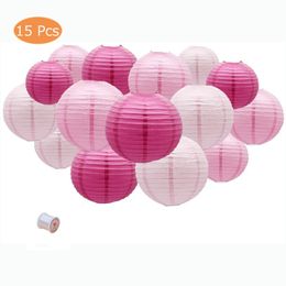 Other Event Party Supplies 15 Pcs Round Chinese Paper Lantern 4-12" Pink Rose Japanese Paper Ball for Wedding Birthday Party Valentine's Day Baby Showers 230812