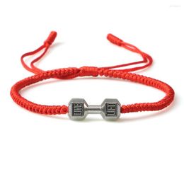 Strand Trendy Red Rope String Weave Bracelet For Men Fashion Dumbbell Bracelets&Bangles Wrist Women Jewelry Gym Fitness Energy Pulseira