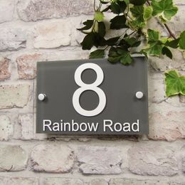 Garden Decorations Customize MODERN HOUSE ADDRESS DOOR NUMBER SIGN NAME PLAQUE 'GLASS EFFECT' RECTANGLE 230812