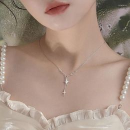 Pendant Necklaces PANJBJ Silver Colour Zircon Cross Necklace For Women Girl Cute Fashion Star Letter INS Jewellery Birthday Gift Drop