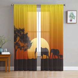 Sheer Curtains African Sunset Elephant Window Bedroom Modern Drape Tulle Valances Living Room Kitchen Voile Curtain 230812