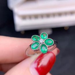 Cluster Rings Flower Ring Natrual Real Emerald 925 Sterling Silver Gemstone Fine Jewelry 3 4mm 5pcs