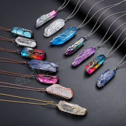 Vintage Reiki Natural Stone Crystal Pendant Necklace Women Men Wire Wrap Tree of Life Pendants Pendulum Gems Rainbow Jewelry