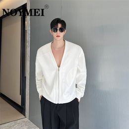 Men's Jackets NOYMEI White Zipper Collarless Coat Korean Style Niche Design Loose Ascetic Line Top Autumn 2023 Male Jacket WA2238 230812