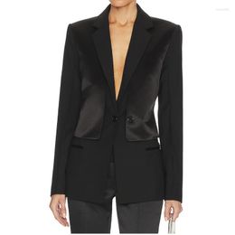 Women's Suits 2023 Early Autumn Runway Black Splicing Blazer Women Fashion Casual Long Sleeve Two Buttons Backless Lace-up Jacket Office