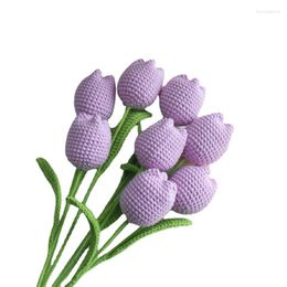 Decorative Flowers 10 PCS Woven Tulip Imitation Handmade DIY Wool Crochet Flower Bundle Mother's Day Gift