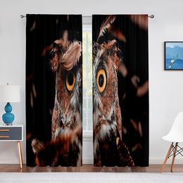 Sheer Curtains Animal Owl Closeup Feathers Big Eyes for Living Room Bedroom Decor Window Voiles Chiffon Tulle Curtain Drapes 230812