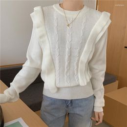 Women's Sweaters Women Short Sweater And Pullover Black White Slim Fit Ruffles Knitted Tops Long Sleeve O-neck Jumper