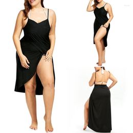 Women's Swimwear 2023 Solid Colour Sexy Beach Dress With Halter Short Skirt Large Size Female Polyester Material Comfortable Casual
