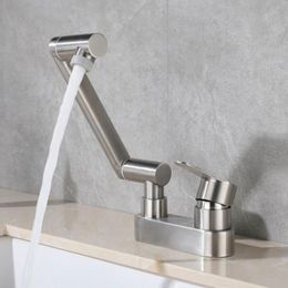 Washing room sink faucet 304 stainless steel deck mounted 360 degree rotation brushed mixer water cold & hot