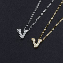 letter v pendant necklace for women trend micro inlaid zircon gold color choker chain girls neck jewelry