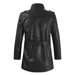 Men's Jackets Winter Casual Leather Jacket Zipper Long Sleeve Stand Collar Trench Coat Polyester Mens Cloth For Men