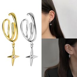 Backs Earrings Four-Pointed Star Drop Unique Special Exclusive No Pierced Gift For Women Girls Ear Cuff Earring