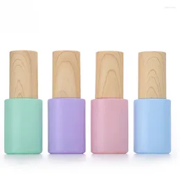 Storage Bottles 30ml Lotion Pump Color Glass Empty Bottle Eco-friendly Wooden Bamboo Cap Cosmetic Packaging Container 50pcs