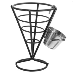 Flatware Sets Vegetable Rack Frying Basket French Fries Cone Stand Chips Hook Snack Stands Stainless Steel Holder