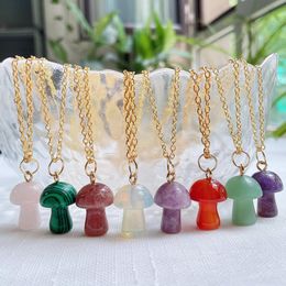 Carving Mushroom Healing Natural Crystal Pendant Necklace Opal Pink Purple Crystal Charm Fashion Women Jewellery