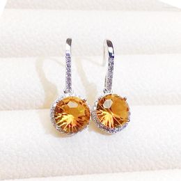 Dangle Earrings Natural Real Citrine Round Luxury Drop Earring 925 Sterling Silver 1.8ct 2pcs Gemstone Fine Jewellery X236135