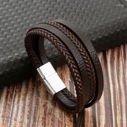 Charm Bracelets High Quality Hand-Woven Leather Bracelet 19/21/23cm Multilayer Men Punk Bangle For Friend Jewellery Wholesale