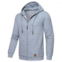 Men's Jackets Plaid Jacquard Sweater Long Sleeve Hoodie Warm Colour Hooded Sports Zipper Cardigan Coat Fashion Casual Clothing Outside