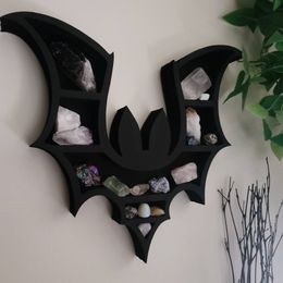 Decorative Objects Figurines Crystal Essential Oil Nursery Wood Moon Rack Living Room Display Wall Hanging Bat Storage Gothic Home Decor Floating Shelf 230812