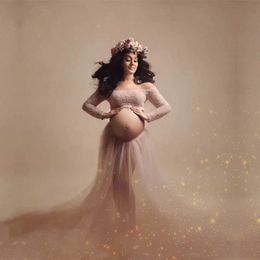 Donne Skirt Pink Maternity Fotography Props Lace Abiti di maternità lunghi per abbigliamento per foto in gravidanza