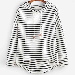 Women's Hoodies Plus Size Stripe Women Sweatshirts Harajuku Korean Version Loose Long Sleeves Crop Jumper Pullover Clothing