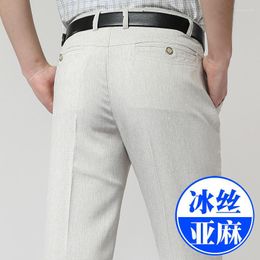 Men's Pants 2023 Summer Thin Cotton And Linen Casual High Waist Deep Loose Straight Non-Ironing Trousers