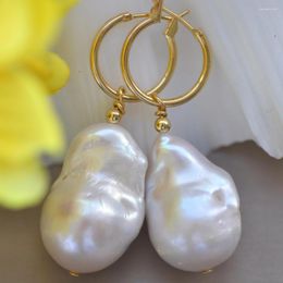 Dangle Earrings Z10656 25mm White Baroque Drop Keshi Pearl Gold-plating Earring