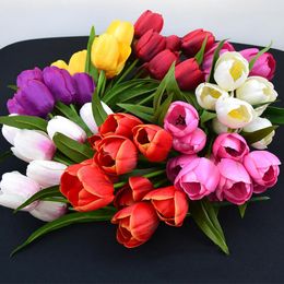 Decorative Flowers 9Heads Real Touch PU Tulips Artificial For Home Garden Bedroom Decoration Flores Artificiales Para Decoracion Hogar