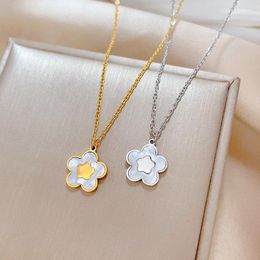 Pendant Necklaces LUCKY99 Stainless Steel Fritillaria Pentagram Minimalist Five Leaf Flower Necklace Women O-Shape Chain Fashion Jewelry