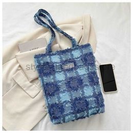 Shoulder Bags New letter plaid denim bag with raw edges simple shoulder bag fashionable canvas tote bag women's bagstylishhandbagsstore