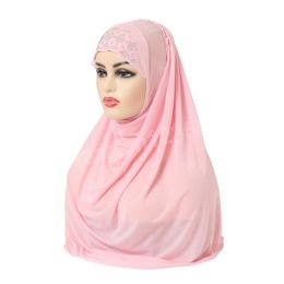 Ramadan Muslim Women High Quality Rhinestone Pull On Instant Hijab Full Cover Cap Turban Islamic Prayer Shawl Headscarf