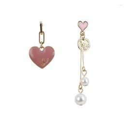 Dangle Earrings S925 Silver Needle Temperament Asymmetric Peach Heart Pearl Women's Fashion Sweet And Fresh Love Ladies