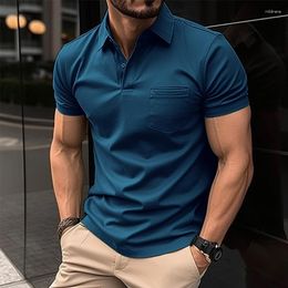 Men's Polos Shirts Fashion Pocket Short Sleeve Formal Man Casual Summer Clothing Tops Slim Cotton Plus Size Male