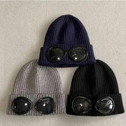 CP Two Lens Glasses Goggles Beanies Men Knitted Hats Skull Caps Outdoor Women Uniesex Winter Beanie Black Grey Bonnet Gorros194S