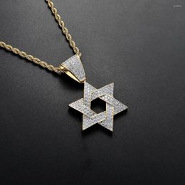 Pendant Necklaces Freewear Custom Hiphop Jewellery Men's Micro Pave Cubic Zircon Star Of David Charm Hexagon Necklace Iced Out Homme